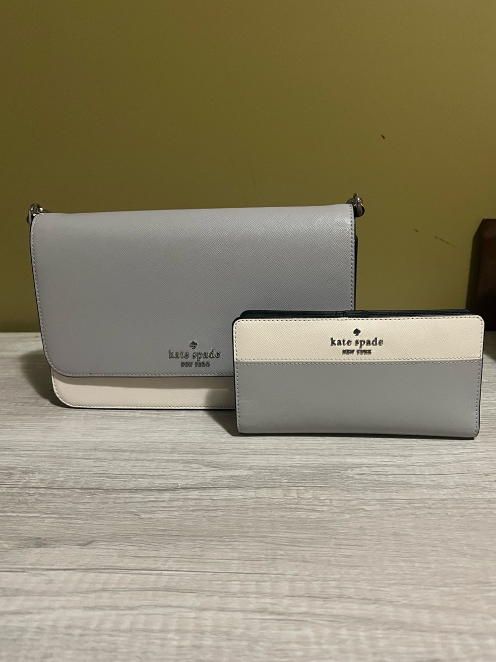 kate spade Two-Tone Grey and Cream Crossbody Bag with Matching Wallet